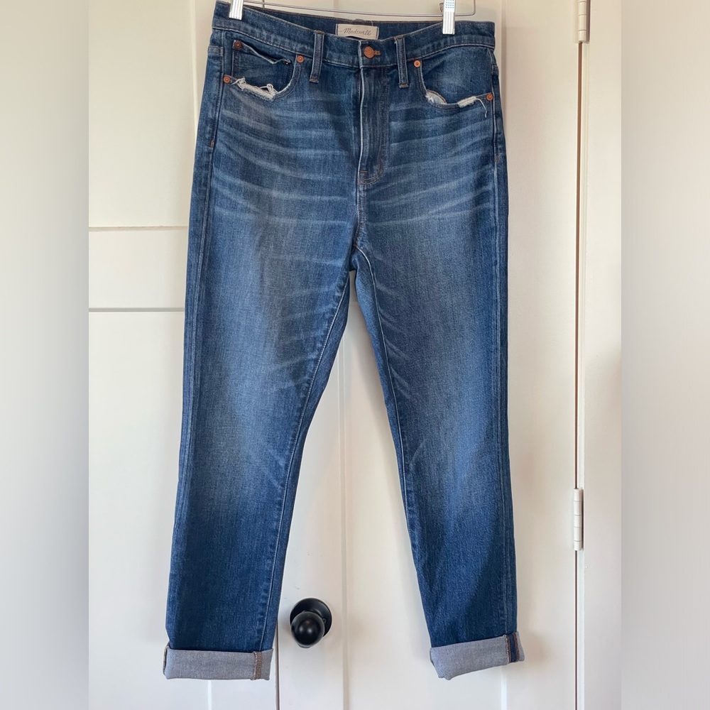 MADEWELL High Rise Slim Boy Jean Distressed with comfy stretch